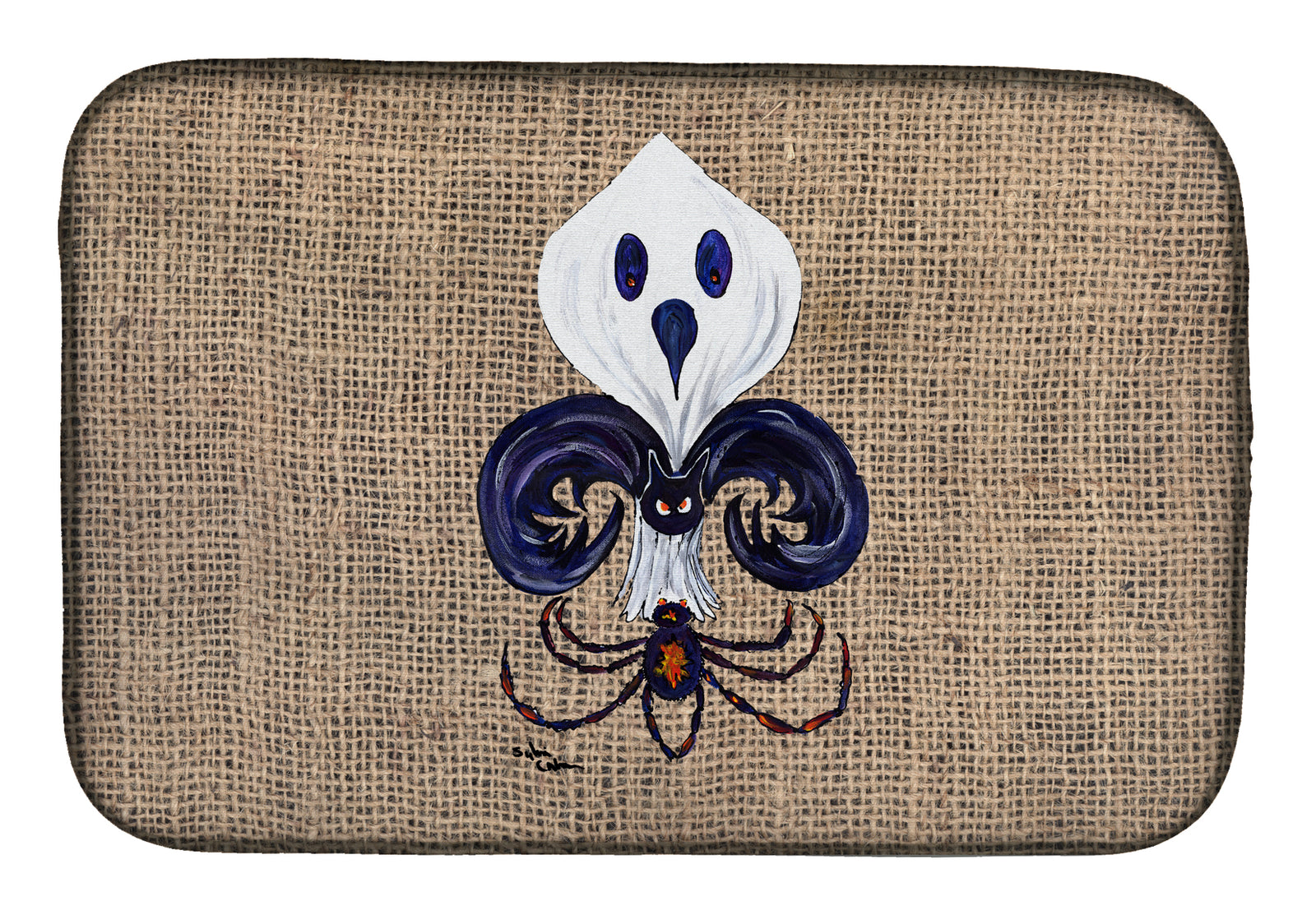 Halloween Ghost Spider Bat Fleur de lis Dish Drying Mat 8749DDM  the-store.com.