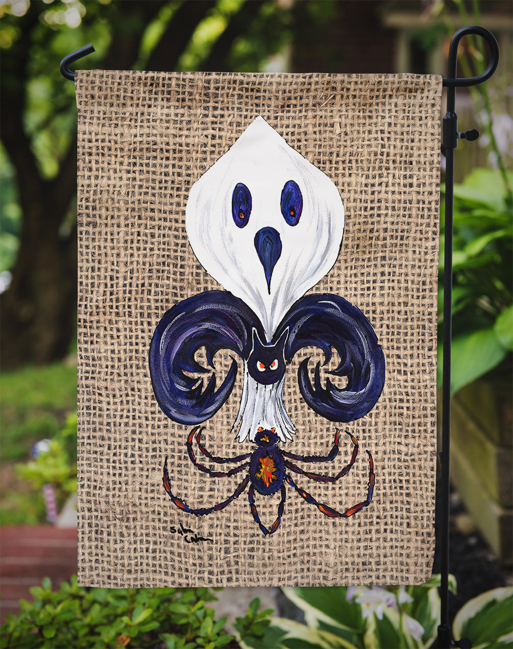 Halloween Ghost Spider Bat Fleur de lis Flag Garden Size.