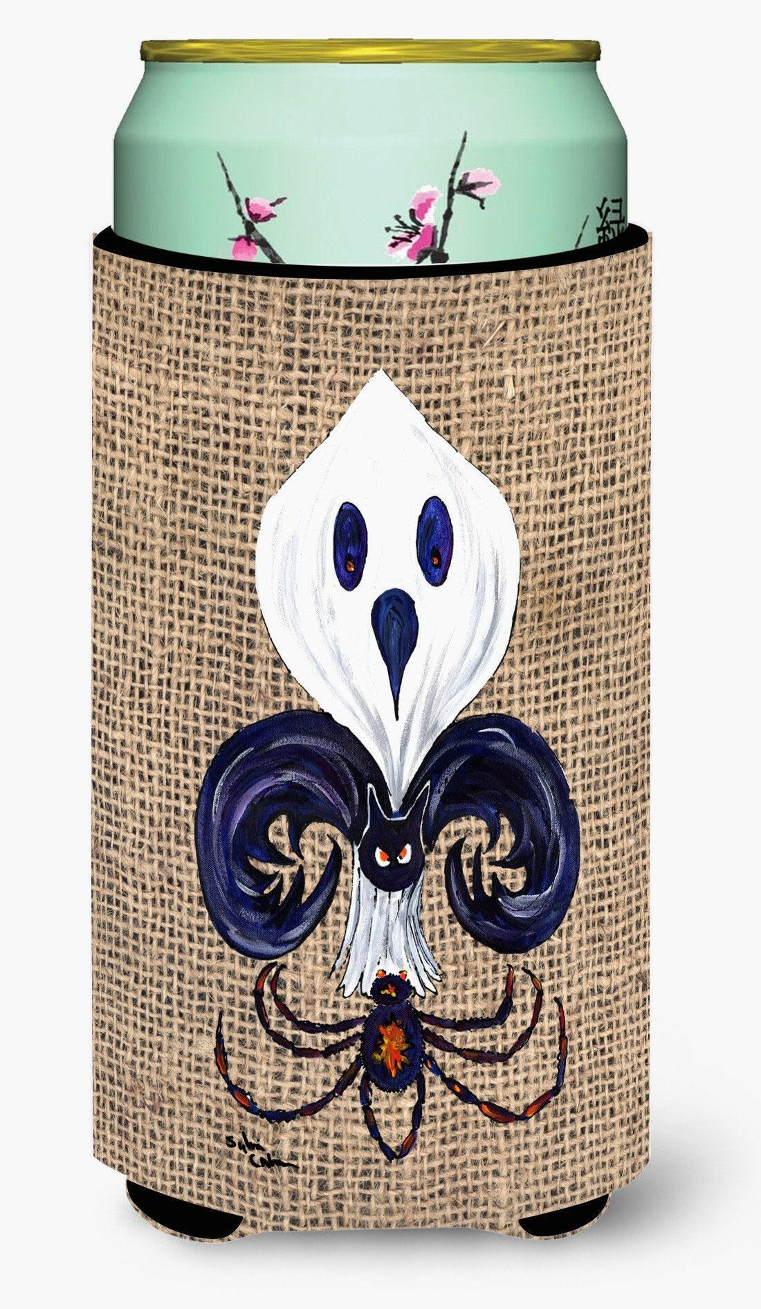 Halloween Ghost, Bat and Spider Fleur de lis Tall Boy Beverage Insulator Beverage Insulator Hugger by Caroline's Treasures