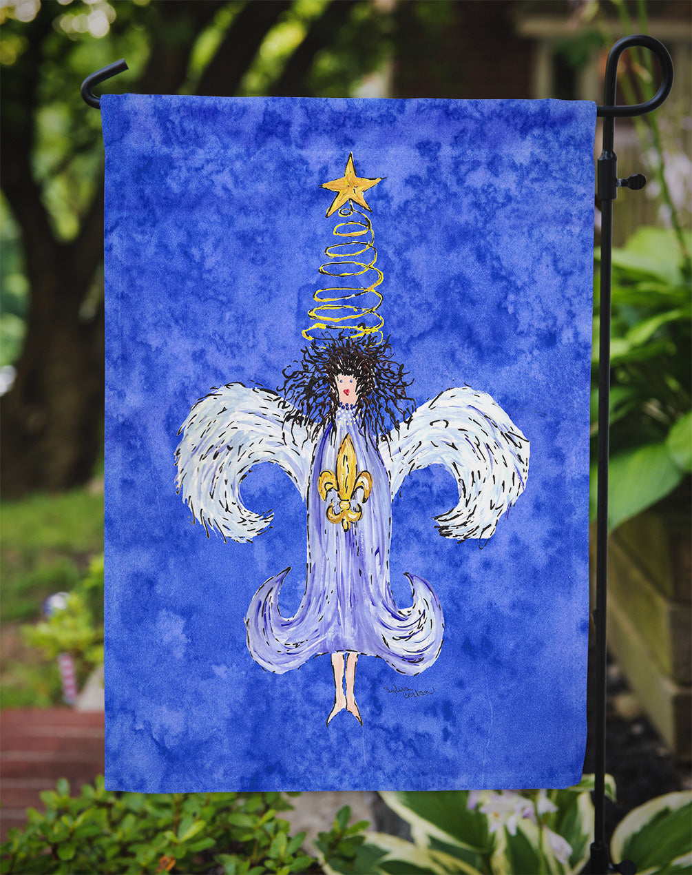 Christmas Angel Fleur de lis Flag Garden Size.