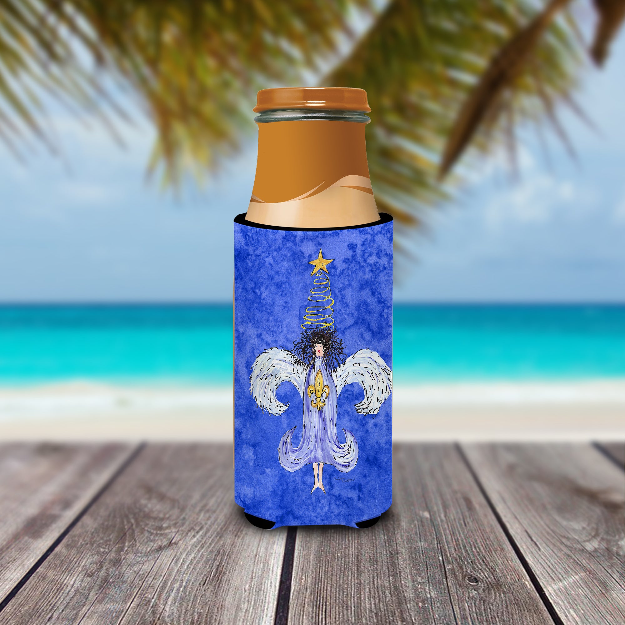 Christmas Angel Fleur de lis  Ultra Beverage Insulators for slim cans 8750MUK.