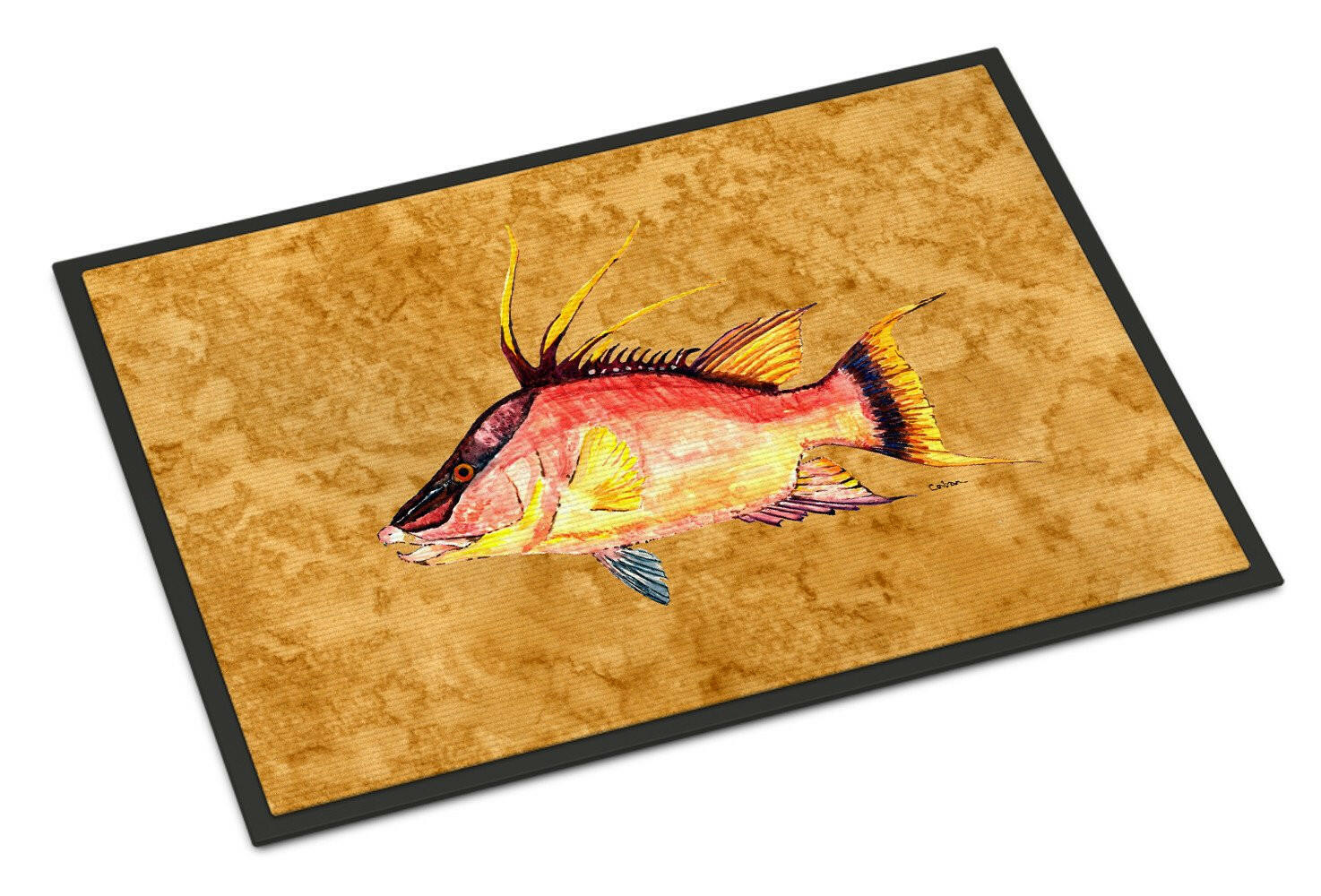 Hog Snapper on Gold Indoor or Outdoor Mat 18x27 8751MAT - the-store.com