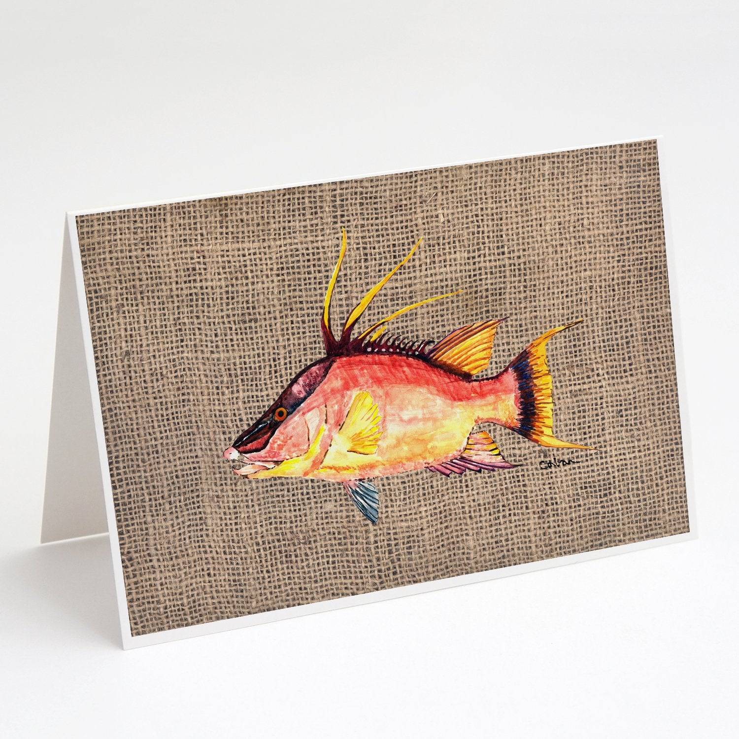 Buy this Hog Snapper on Faux Burlap Greeting Cards and Envelopes Pack of 8