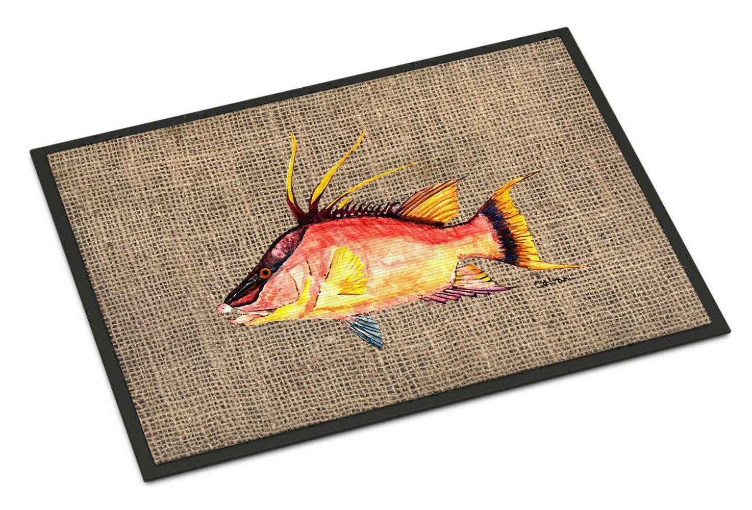 Hog Snapper on Faux Burlap Indoor or Outdoor Mat 24x36 8753JMAT - the-store.com