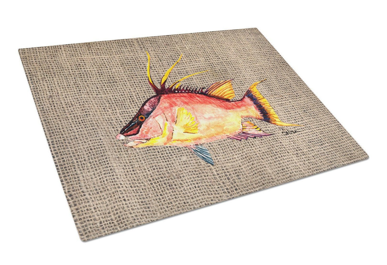 Hog Snapper on Faux Burlap Glass Cutting Board Large 8753LCB by Caroline's Treasures