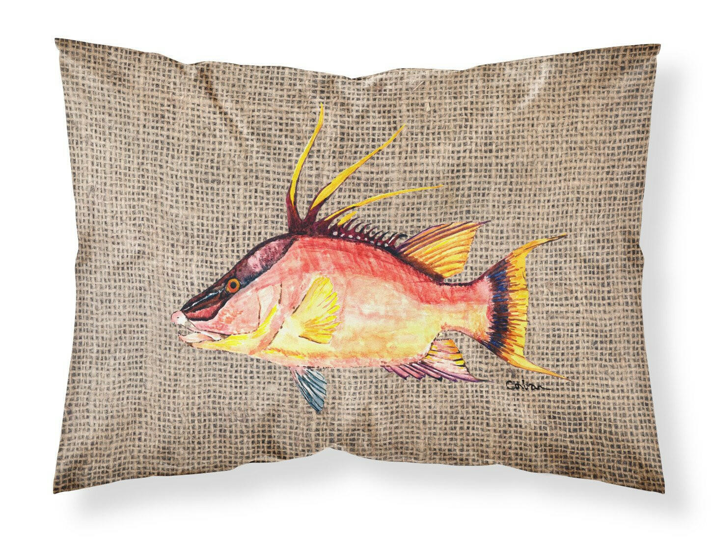 Hog Snapper on Faux Burlap Fabric Standard Pillowcase 8753PILLOWCASE by Caroline's Treasures