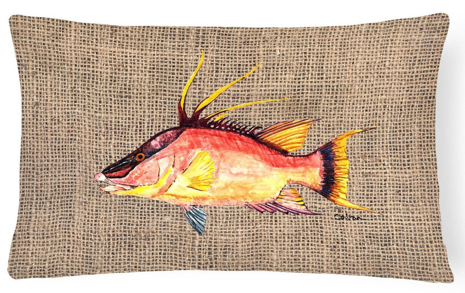 Hog Snapper on Faux Burlap Canvas Fabric Decorative Pillow 8753PW1216 by Caroline's Treasures