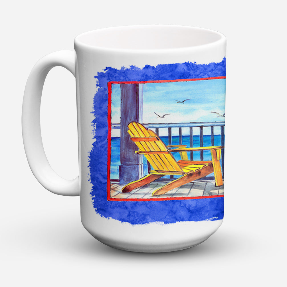 Adirondack Chairs Blue Dishwasher Safe Microwavable Ceramic Coffee Mug 15 ounce 8767CM15  the-store.com.