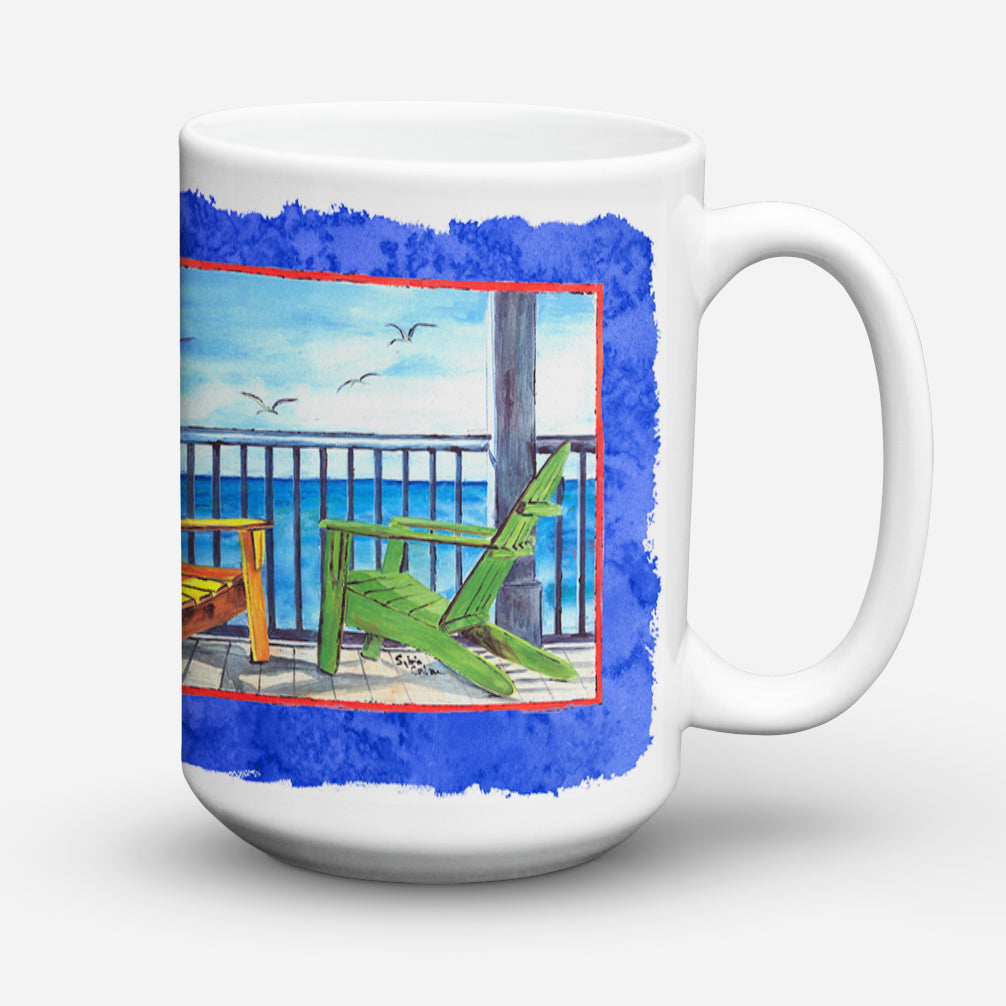 Adirondack Chairs Blue Dishwasher Safe Microwavable Ceramic Coffee Mug 15 ounce 8767CM15  the-store.com.