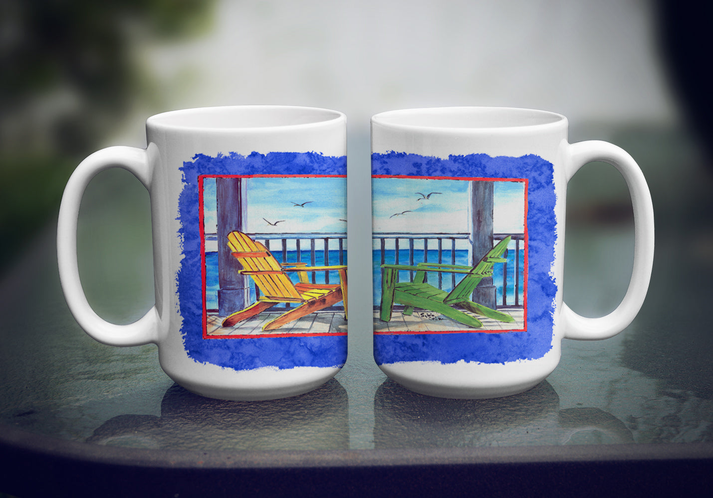 Adirondack Chairs Blue Dishwasher Safe Microwavable Ceramic Coffee Mug 15 ounce 8767CM15  the-store.com.