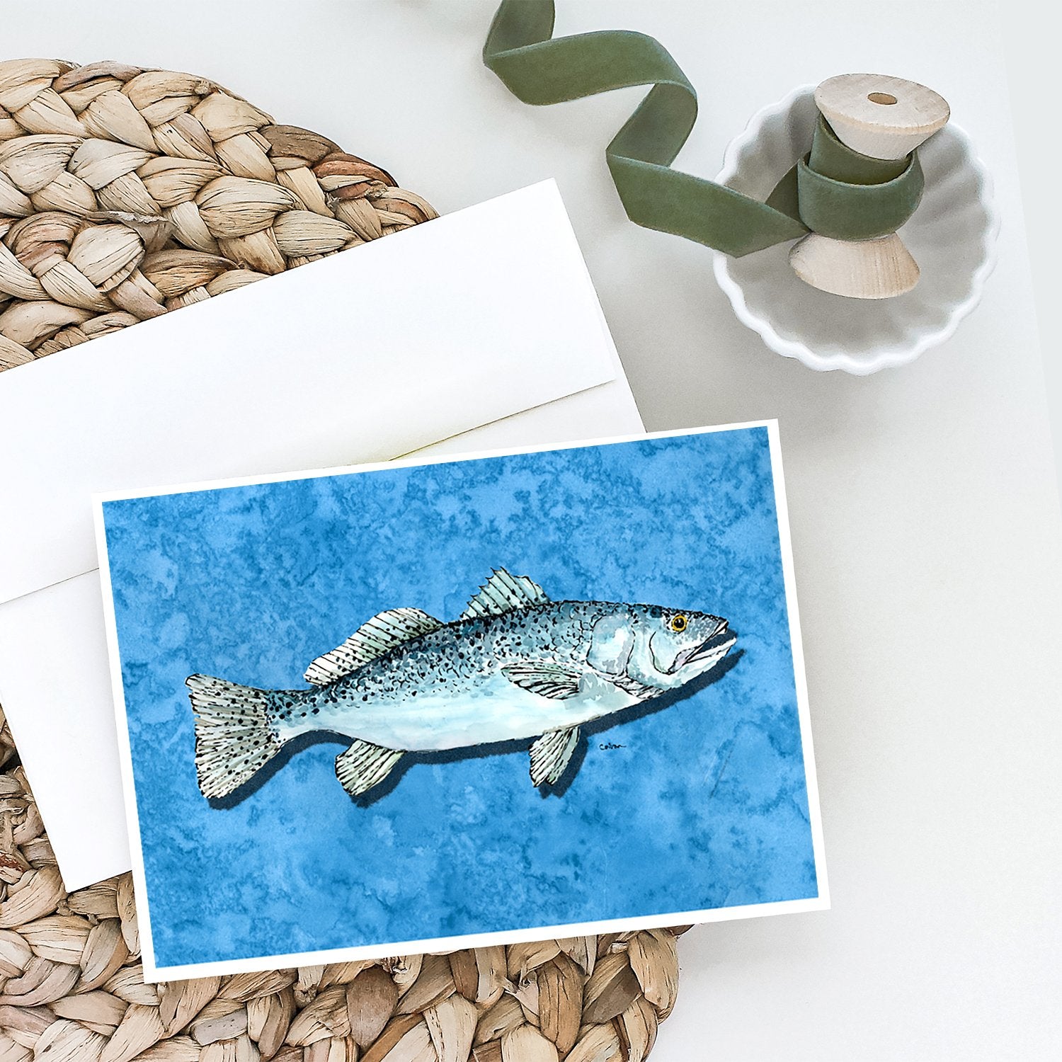 Buy this Fish - Trout Faux Burlap Greeting Cards and Envelopes Pack of 8
