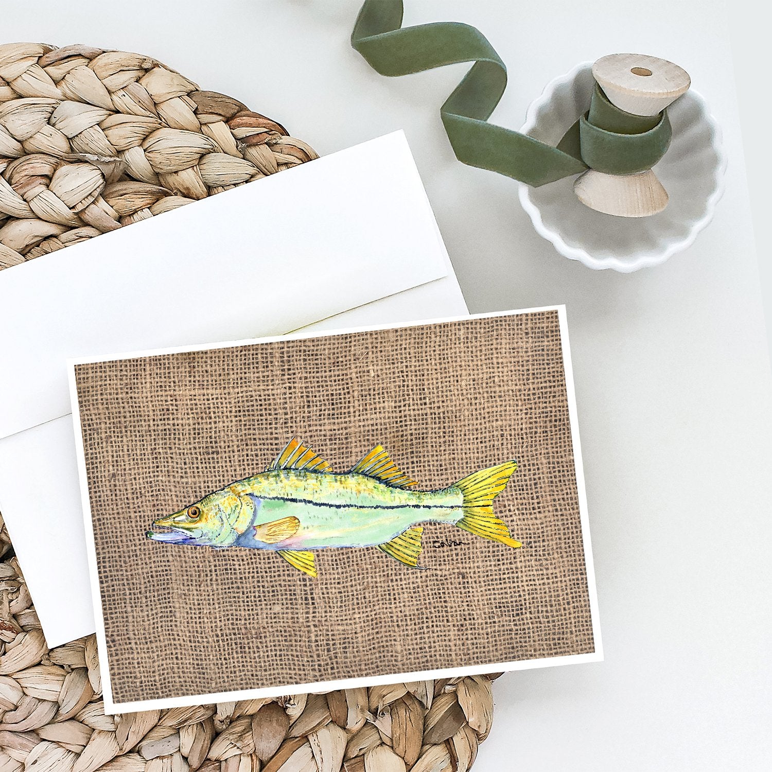 Buy this Fish - Snook Faux Burlap Greeting Cards and Envelopes Pack of 8