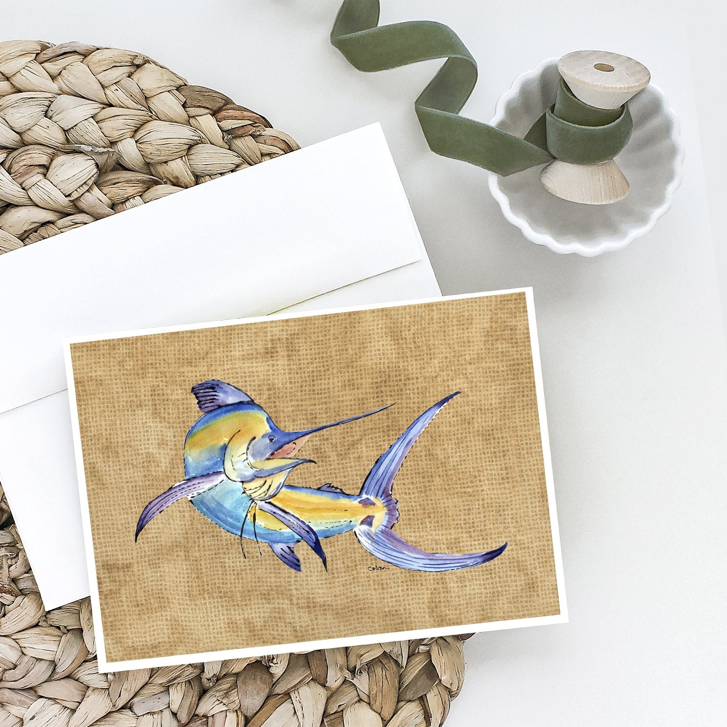 Blue Marlin Greeting Cards and Envelopes Pack of 8 - the-store.com