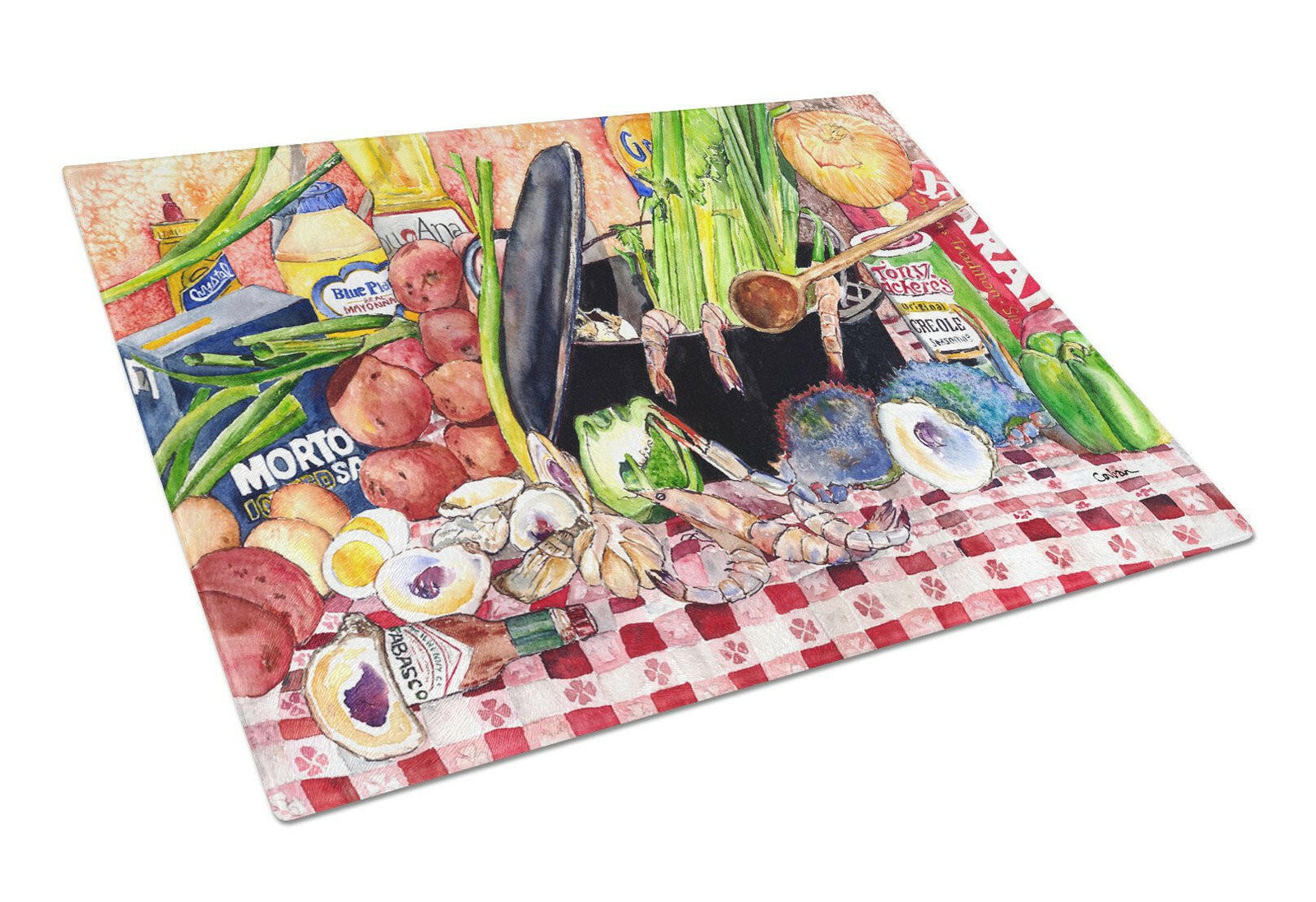 Gumbo and Potato Salad  Glass Cutting Board Large by Caroline's Treasures