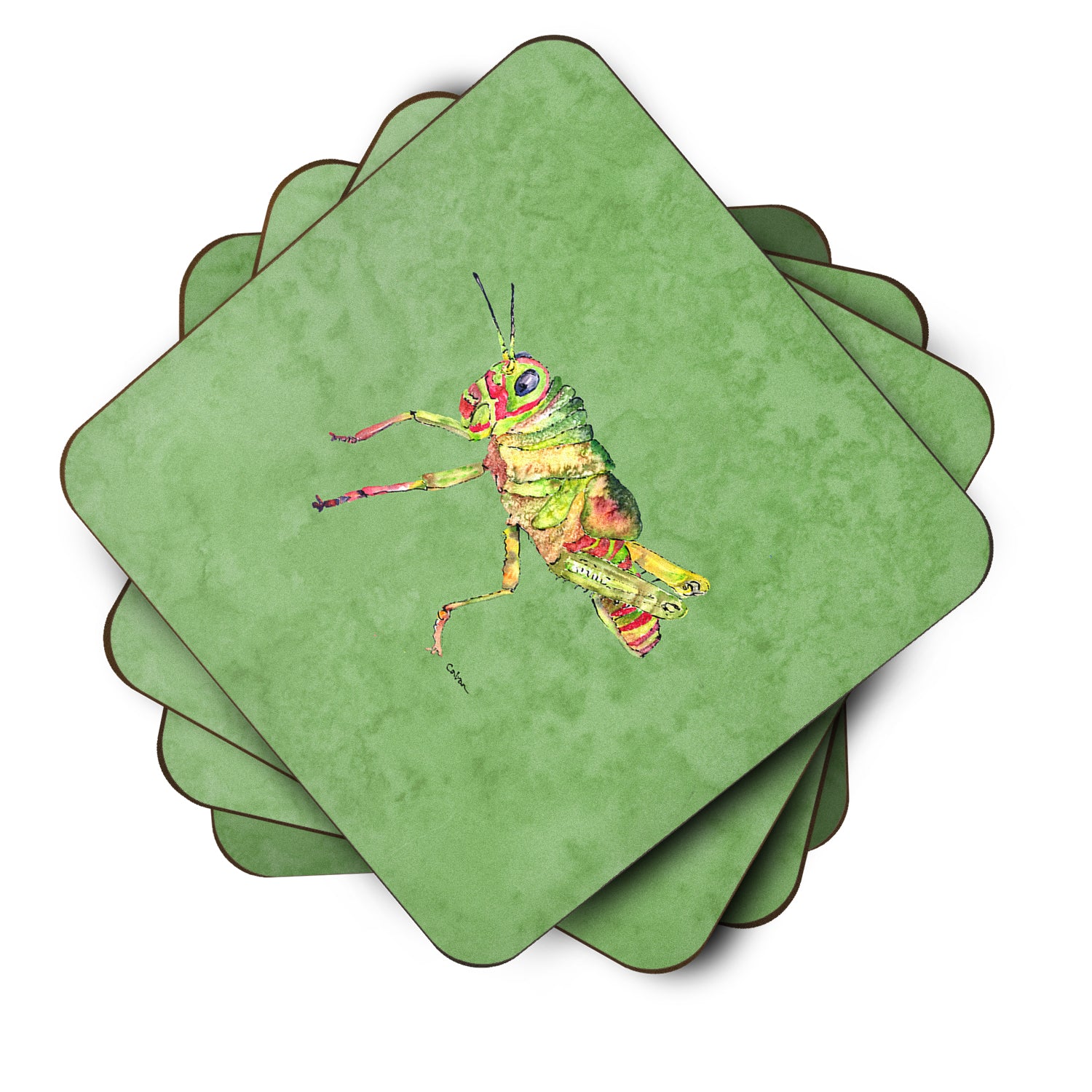 Set of 4 Grasshopper on Avacado Foam Coasters - the-store.com