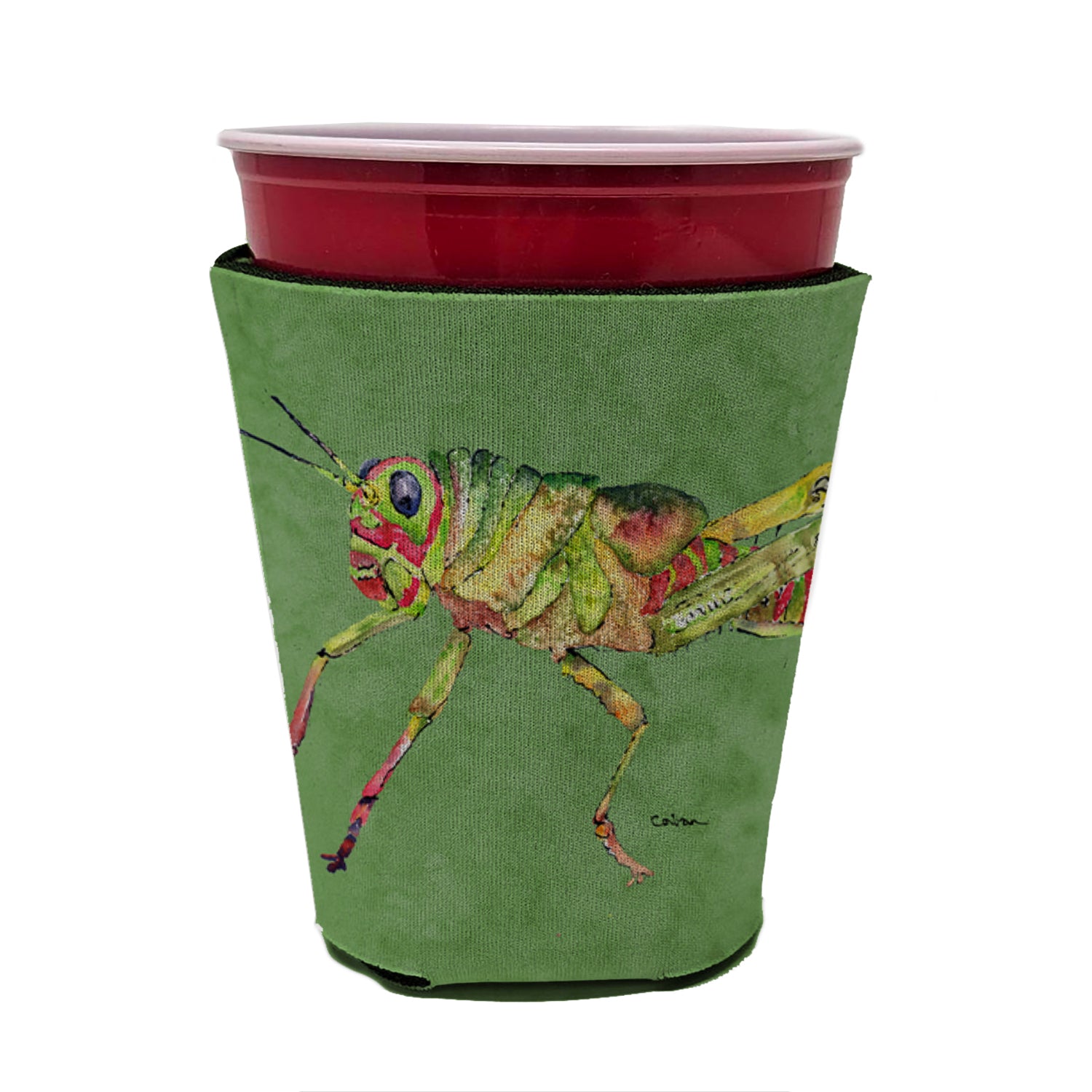 Grasshopper on Avacado Red Cup Beverage Insulator Hugger  the-store.com.