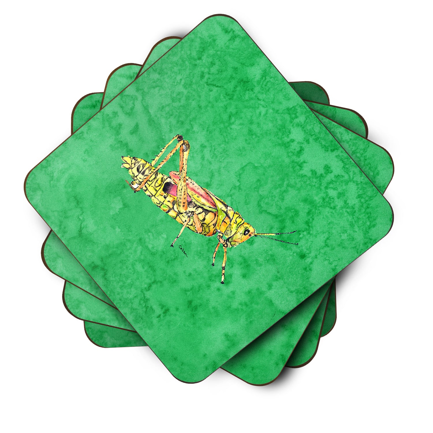 Set of 4 Grasshopper on Green Foam Coasters - the-store.com