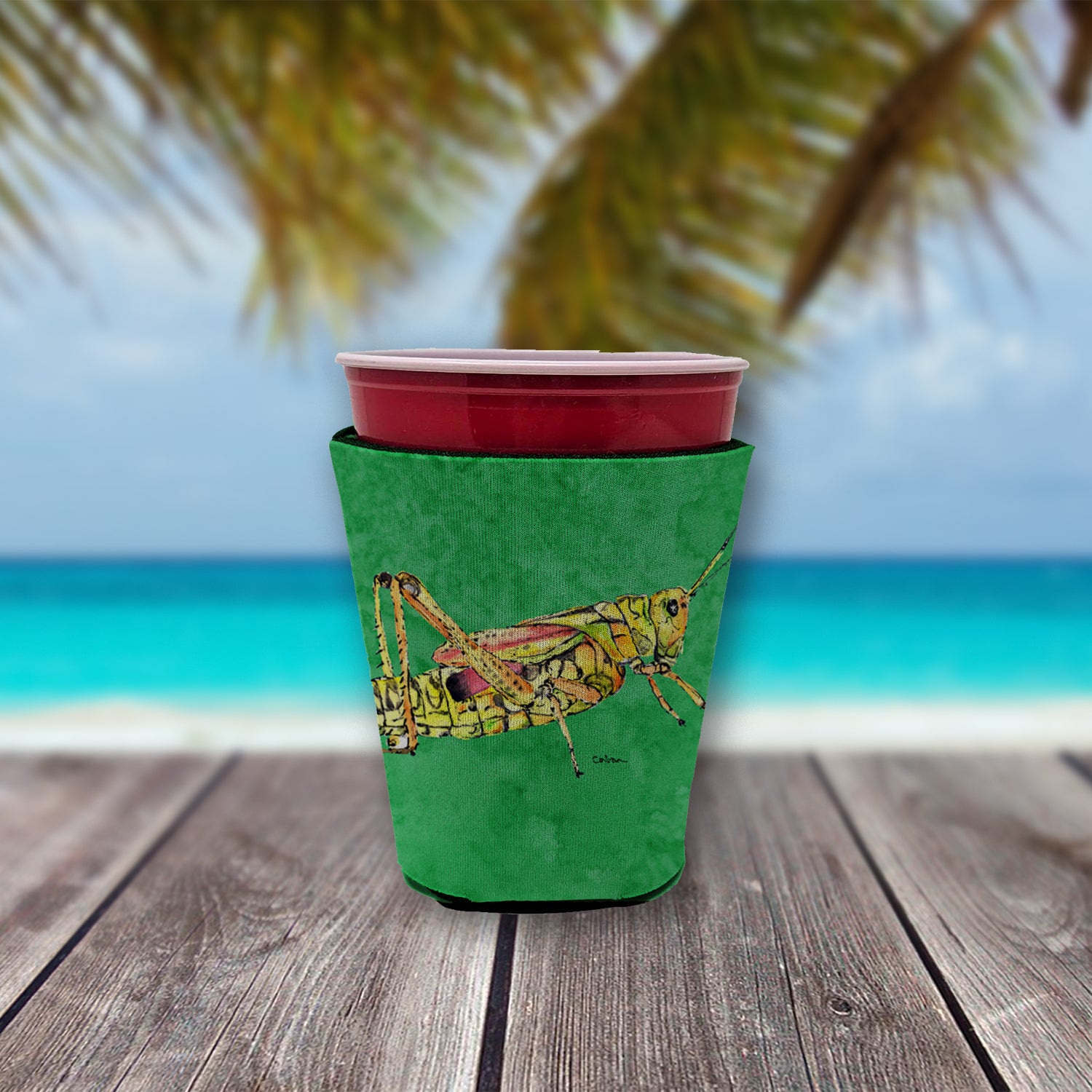Grasshopper on Green Red Cup Beverage Insulator Hugger  the-store.com.
