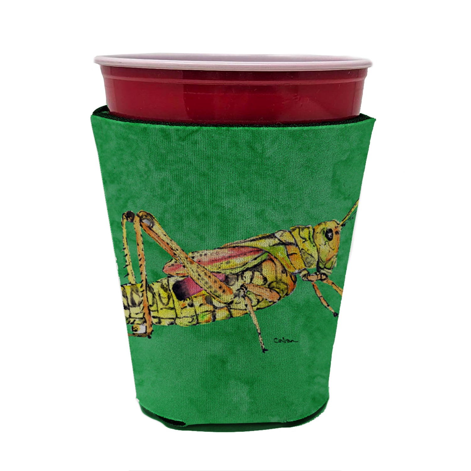Grasshopper on Green Red Cup Beverage Insulator Hugger  the-store.com.