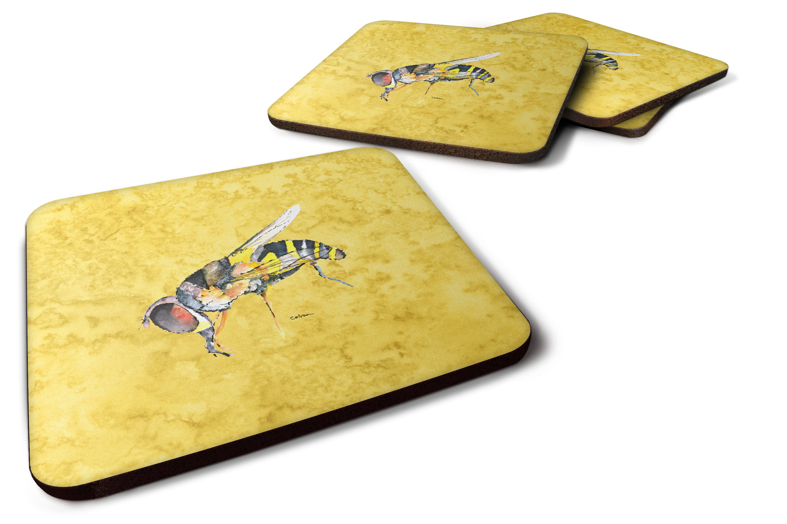 Set of 4 Bee on Yellow Foam Coasters - the-store.com