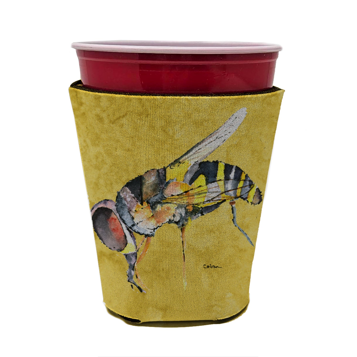 Bee on Yellow Red Cup Beverage Insulator Hugger  the-store.com.