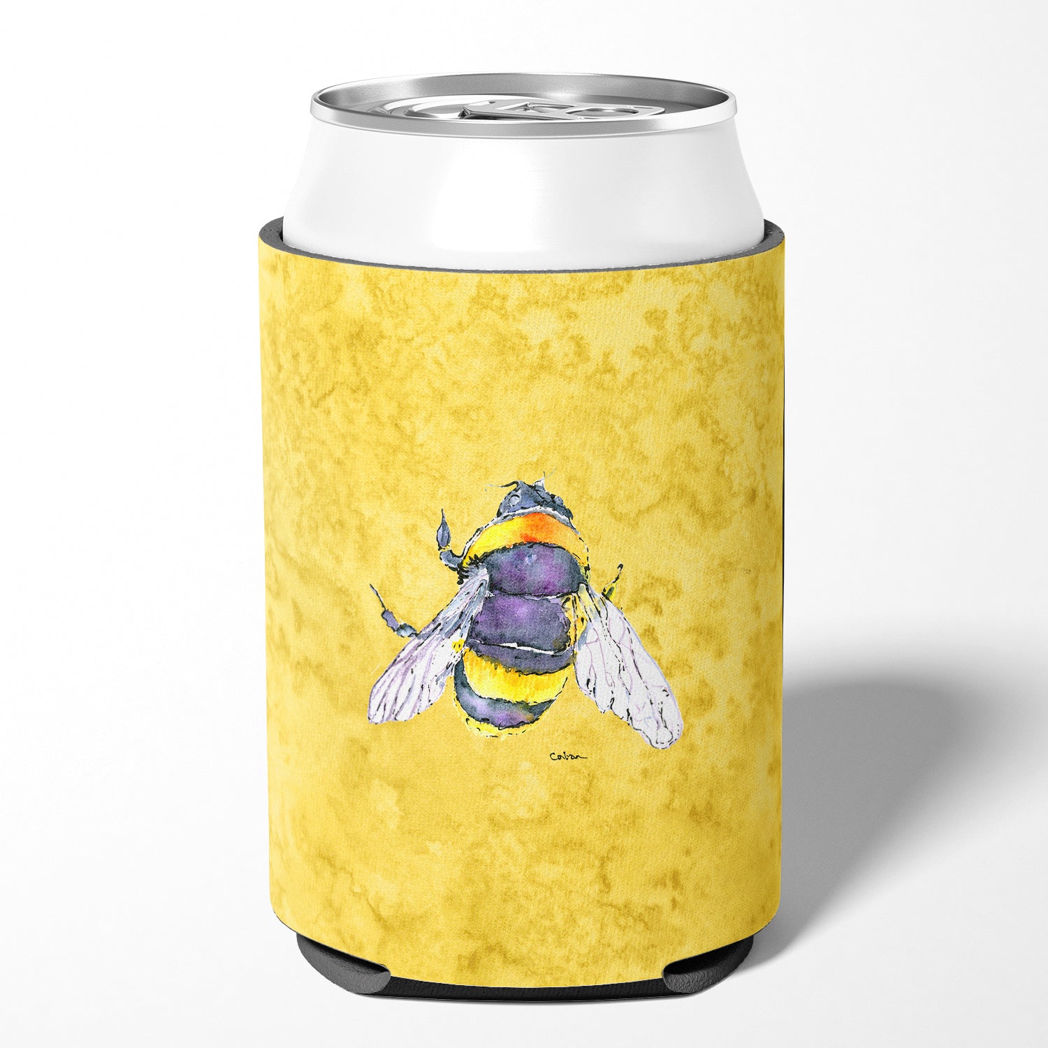 Bee on Yellow Can or Bottle Beverage Insulator Hugger.