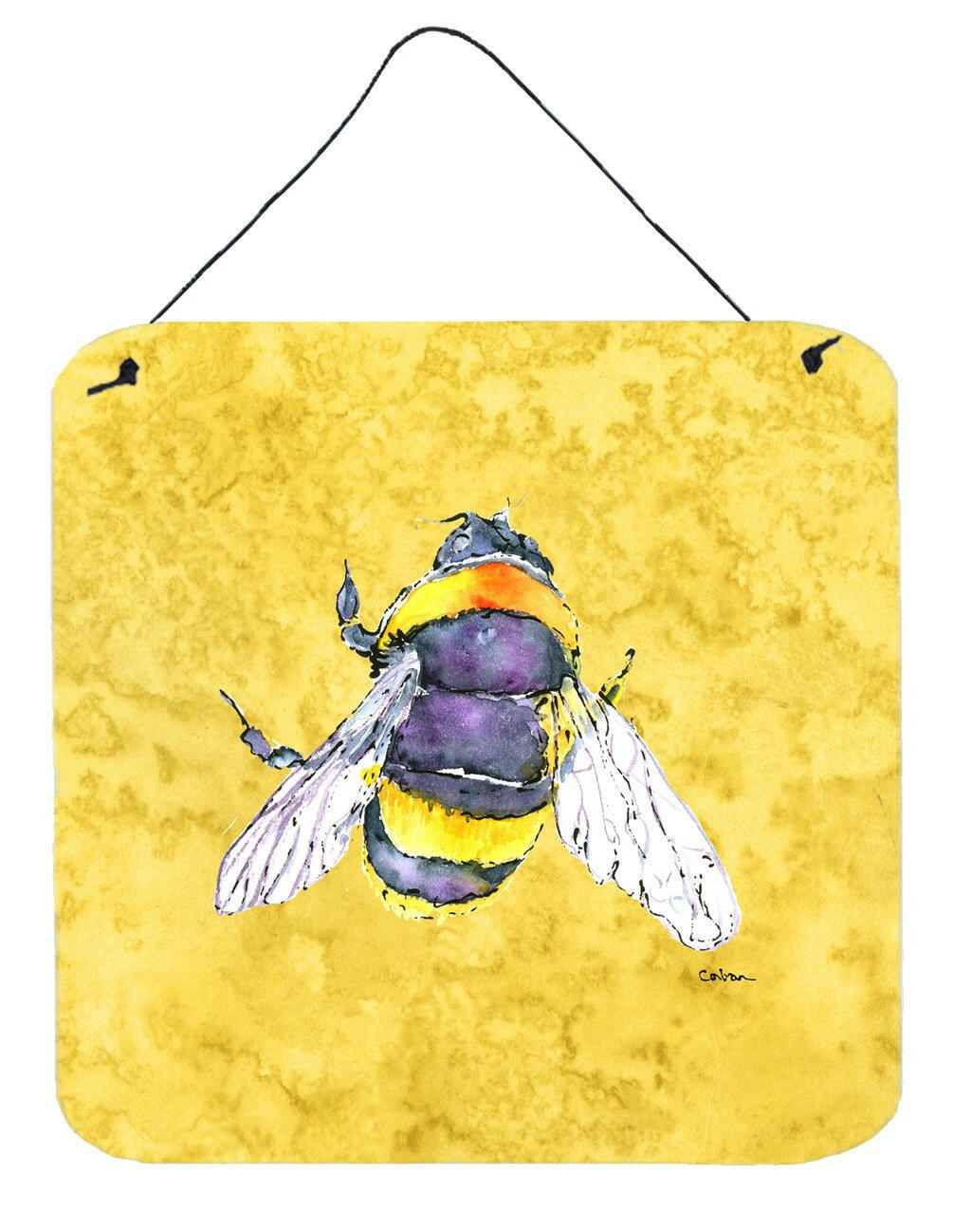 Bee on Yellow Aluminium Metal Wall or Door Hanging Prints by Caroline&#39;s Treasures