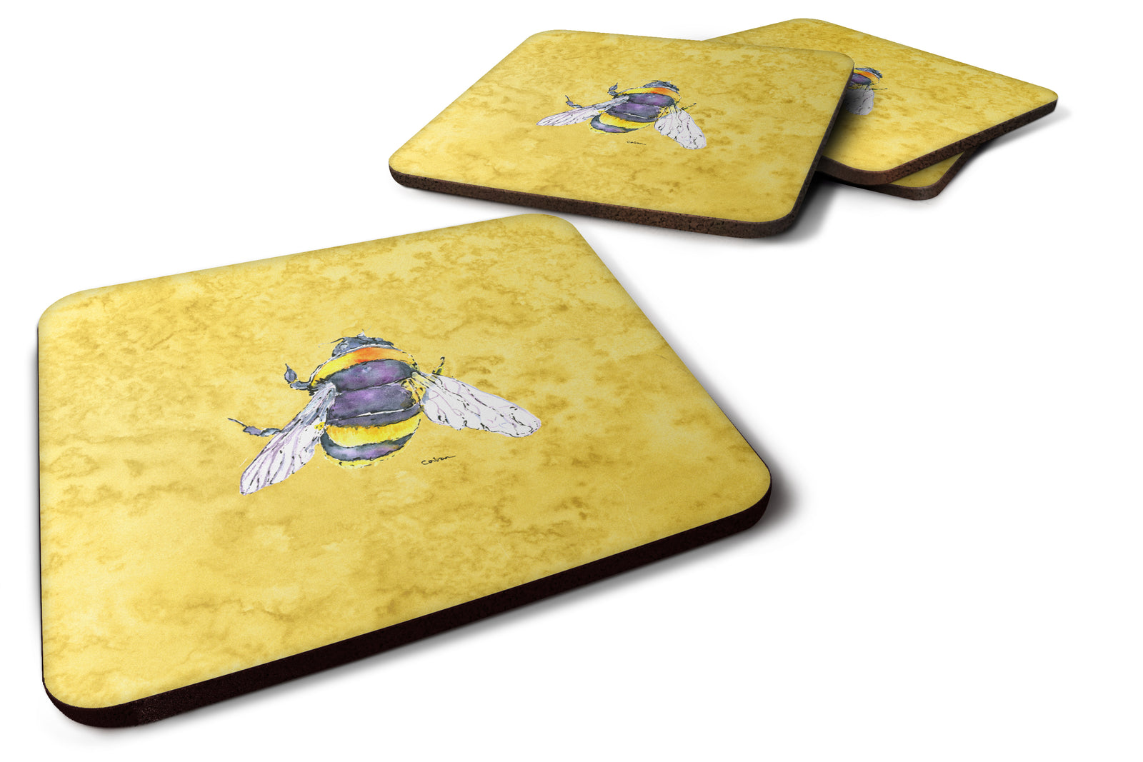 Set of 4 Bee on Yellow Foam Coasters - the-store.com