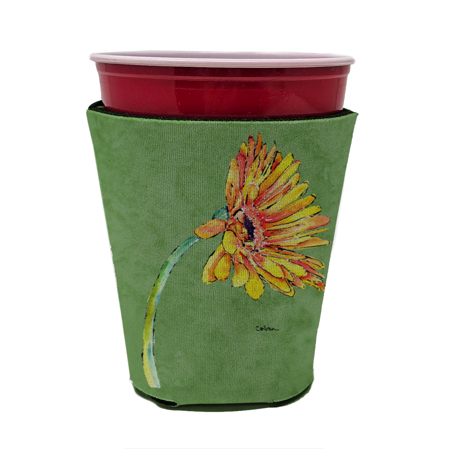 Gerber Daisy Orange Red Cup Beverage Insulator Hugger  the-store.com.