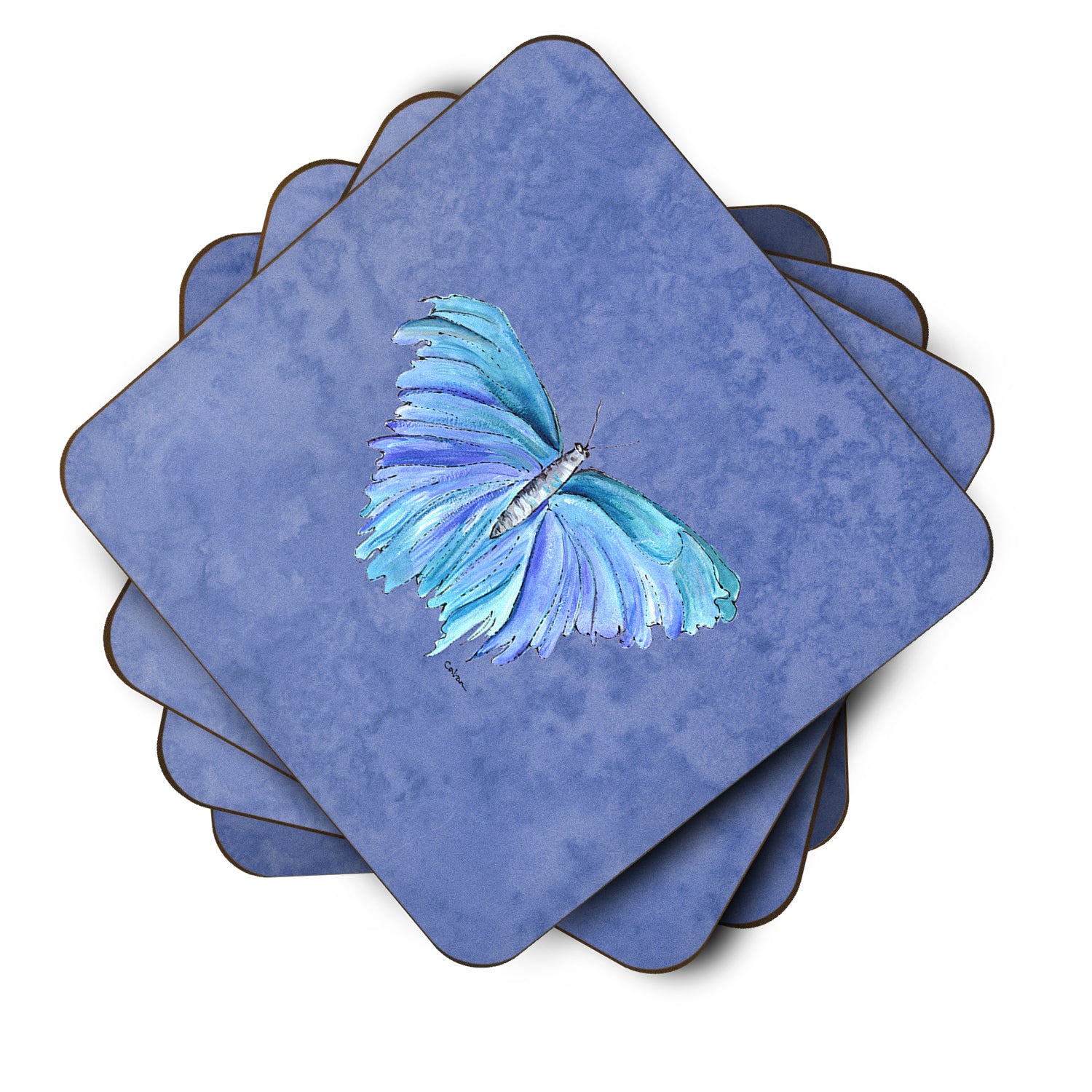 Set of 4 Butterfly on Slate Blue Foam Coasters - the-store.com