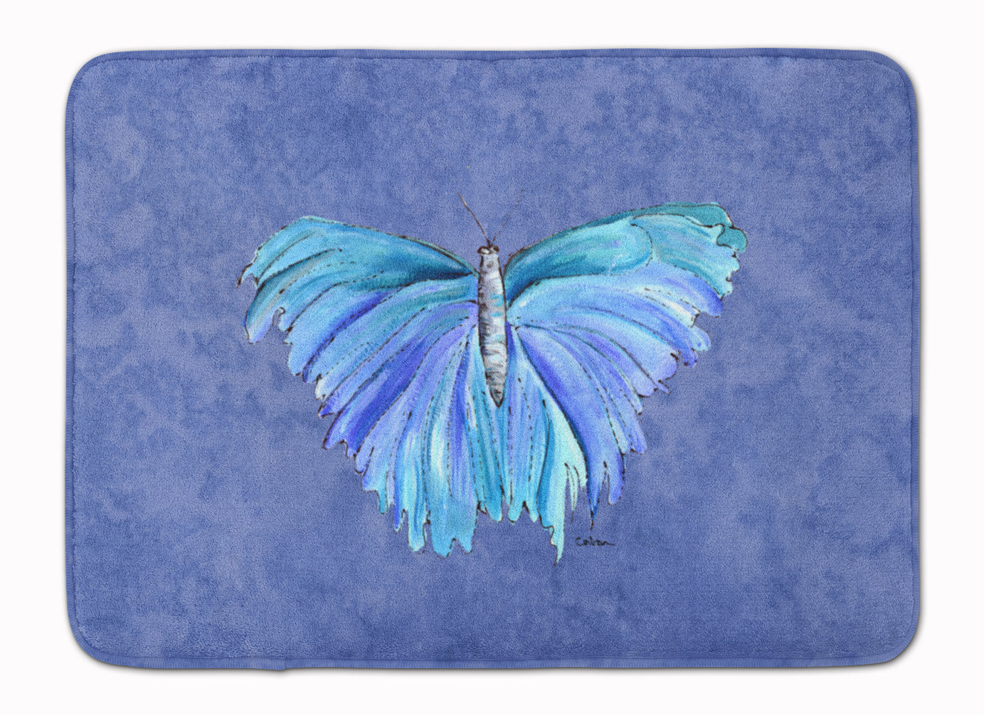 Butterfly on Slate Blue Machine Washable Memory Foam Mat 8855RUG - the-store.com