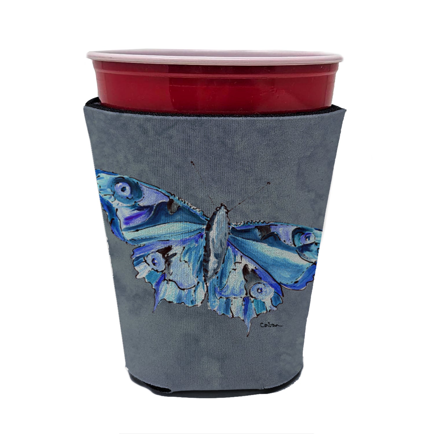 Butterfly on Gray Red Cup Beverage Insulator Hugger  the-store.com.