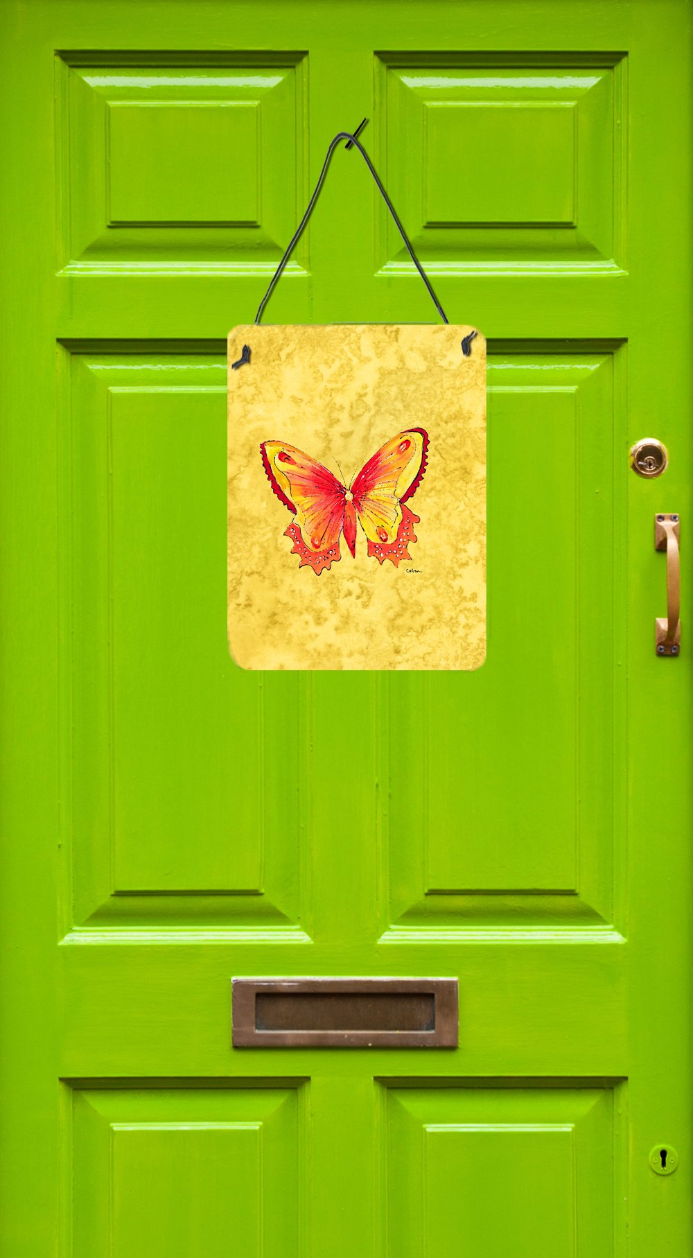 Butterfly on Yellow Aluminium Metal Wall or Door Hanging Prints by Caroline's Treasures