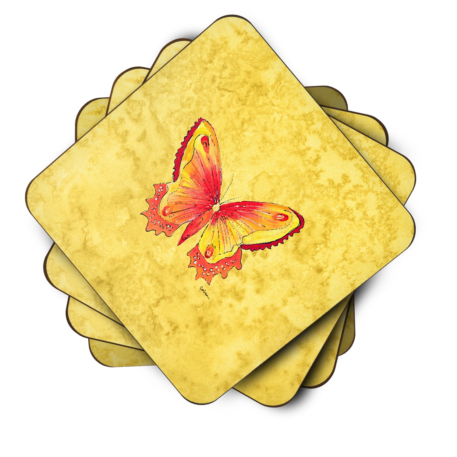 Set of 4 Butterfly on Yellow Foam Coasters - the-store.com