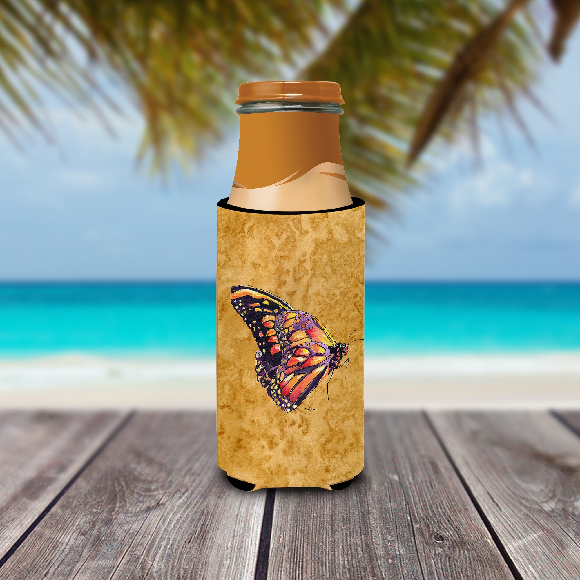 Butterfly on Gold Ultra Beverage Insulators for slim cans 8858MUK.