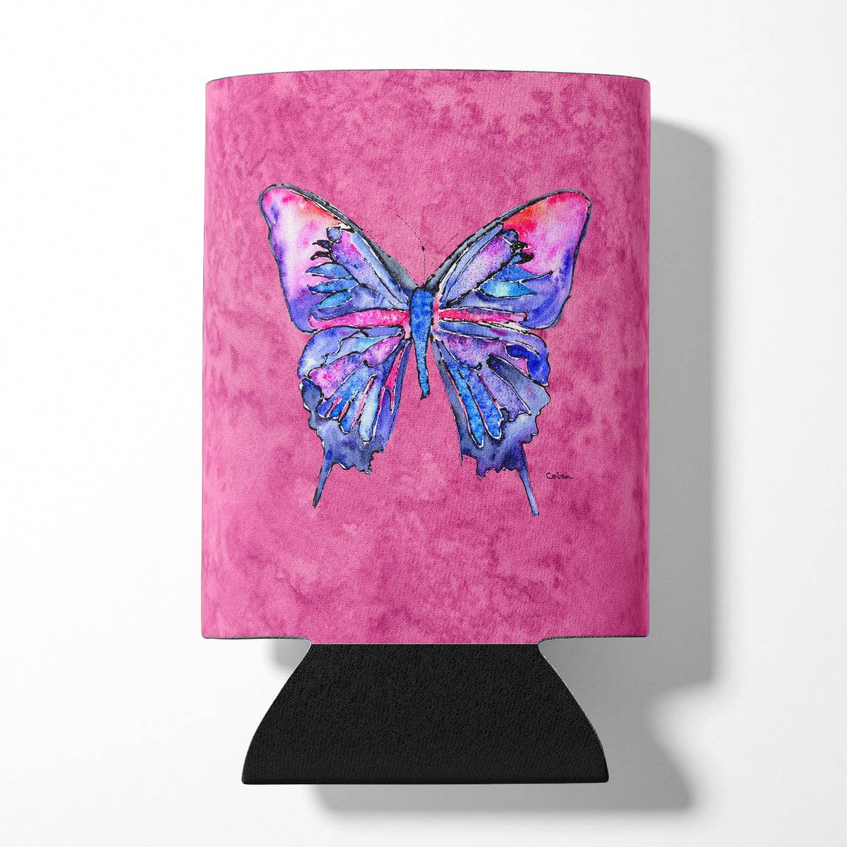 Butterfly on Pink Can or Bottle Beverage Insulator Hugger.