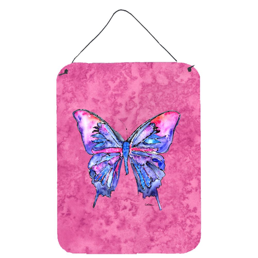 Butterfly on Pink Aluminium Metal Wall or Door Hanging Prints by Caroline&#39;s Treasures