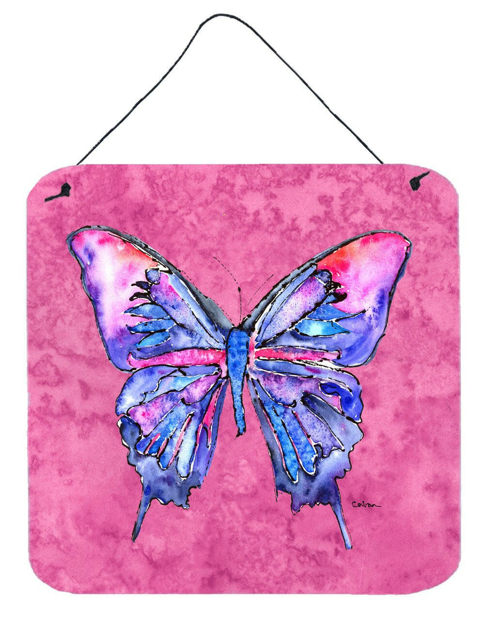 Butterfly on Pink Aluminium Metal Wall or Door Hanging Prints by Caroline's Treasures