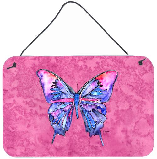 Butterfly on Pink Aluminium Metal Wall or Door Hanging Prints by Caroline's Treasures