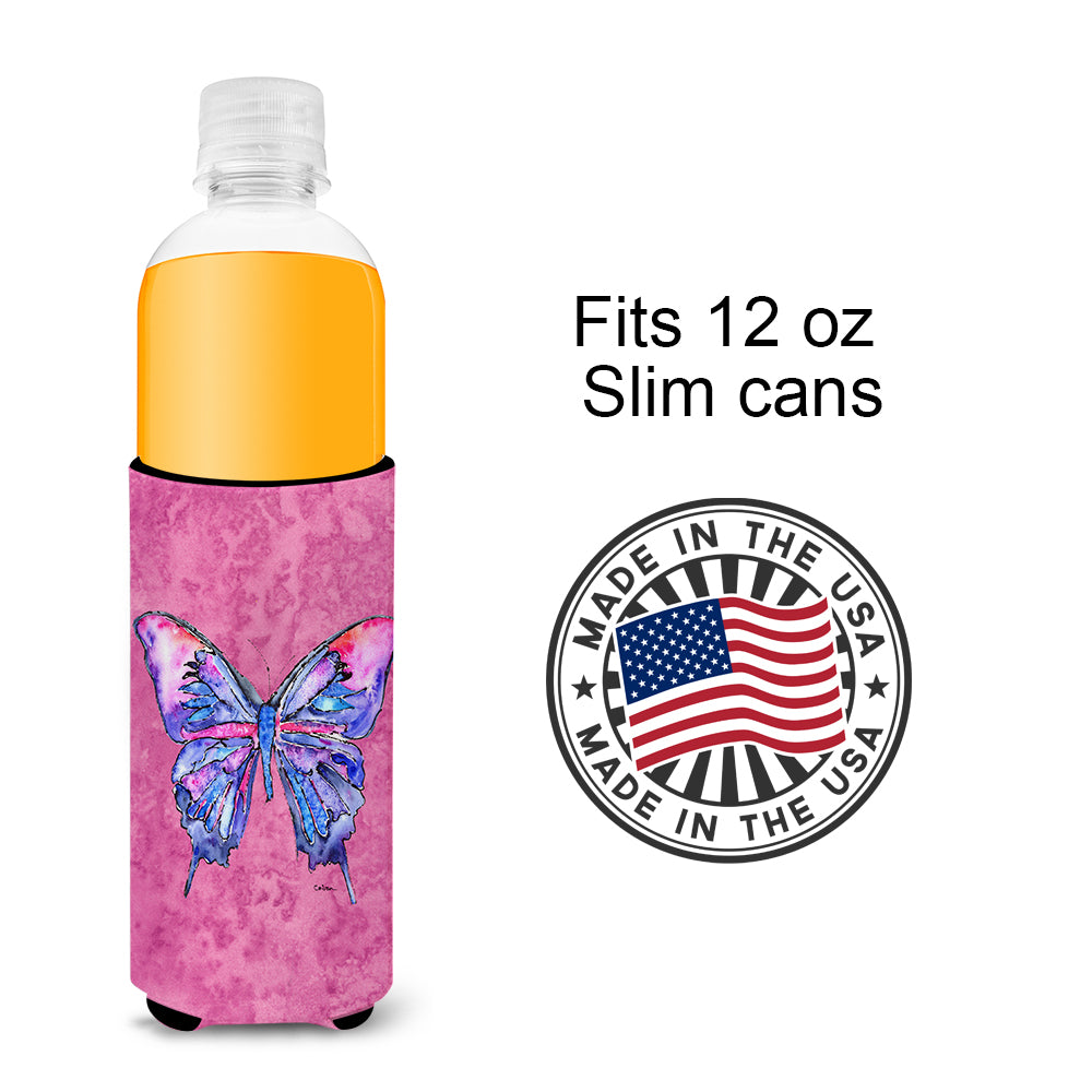 Butterfly on Pink Ultra Beverage Insulators for slim cans 8859MUK.