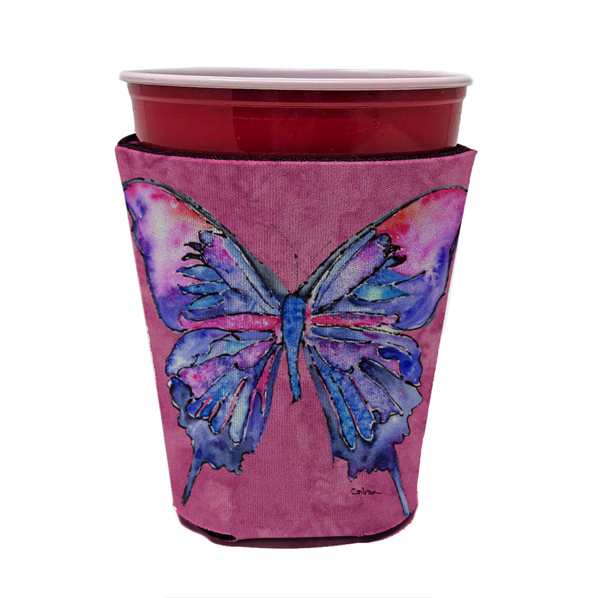 Butterfly on Pink Red Cup Beverage Insulator Hugger  the-store.com.