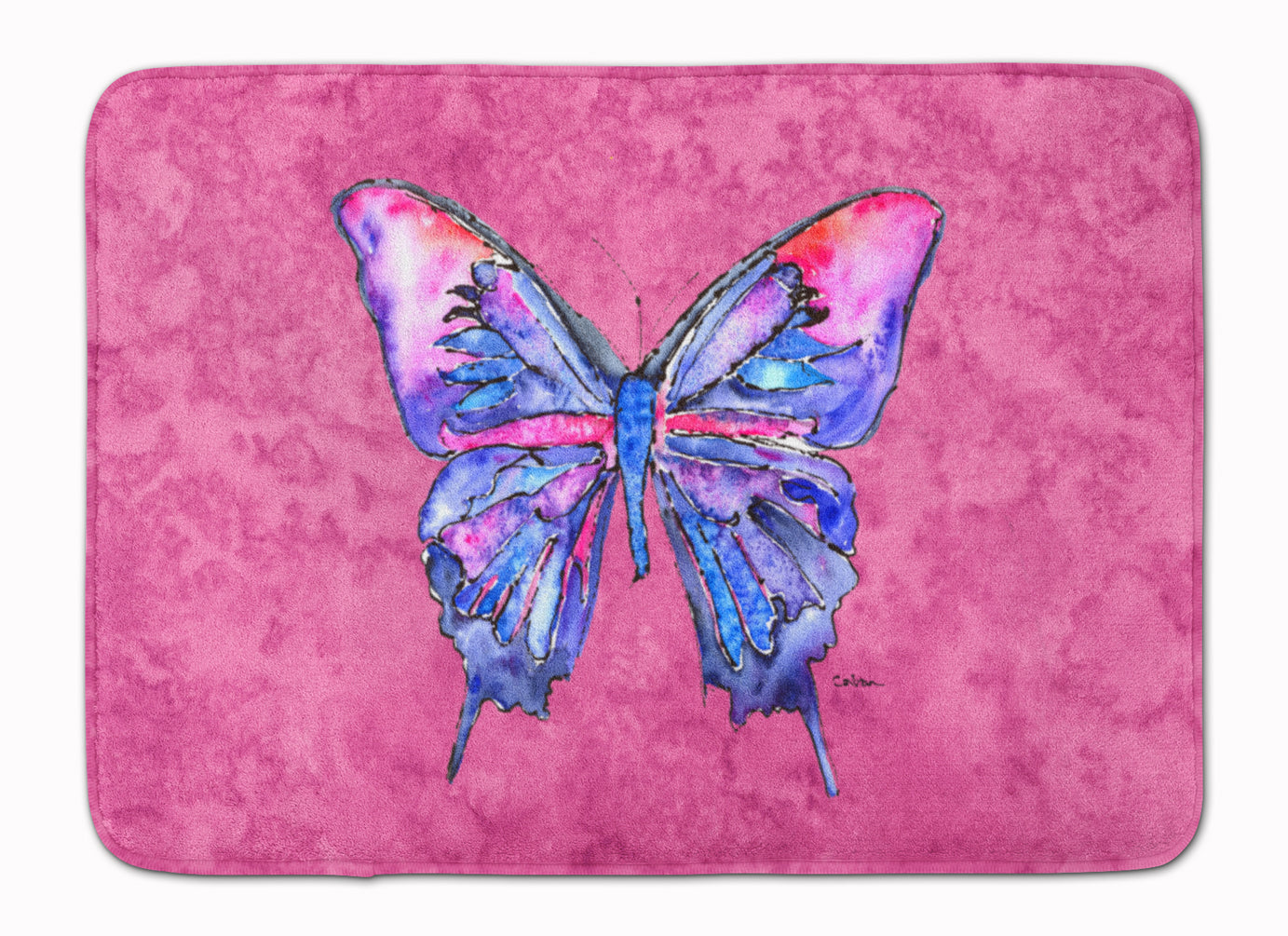 Butterfly on Pink Machine Washable Memory Foam Mat 8859RUG - the-store.com