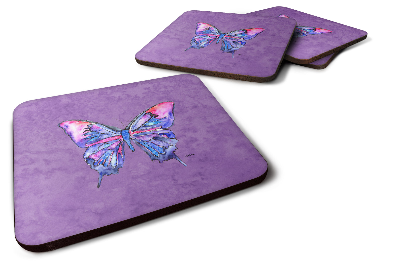 Set of 4 Butterfly on Purple Foam Coasters - the-store.com