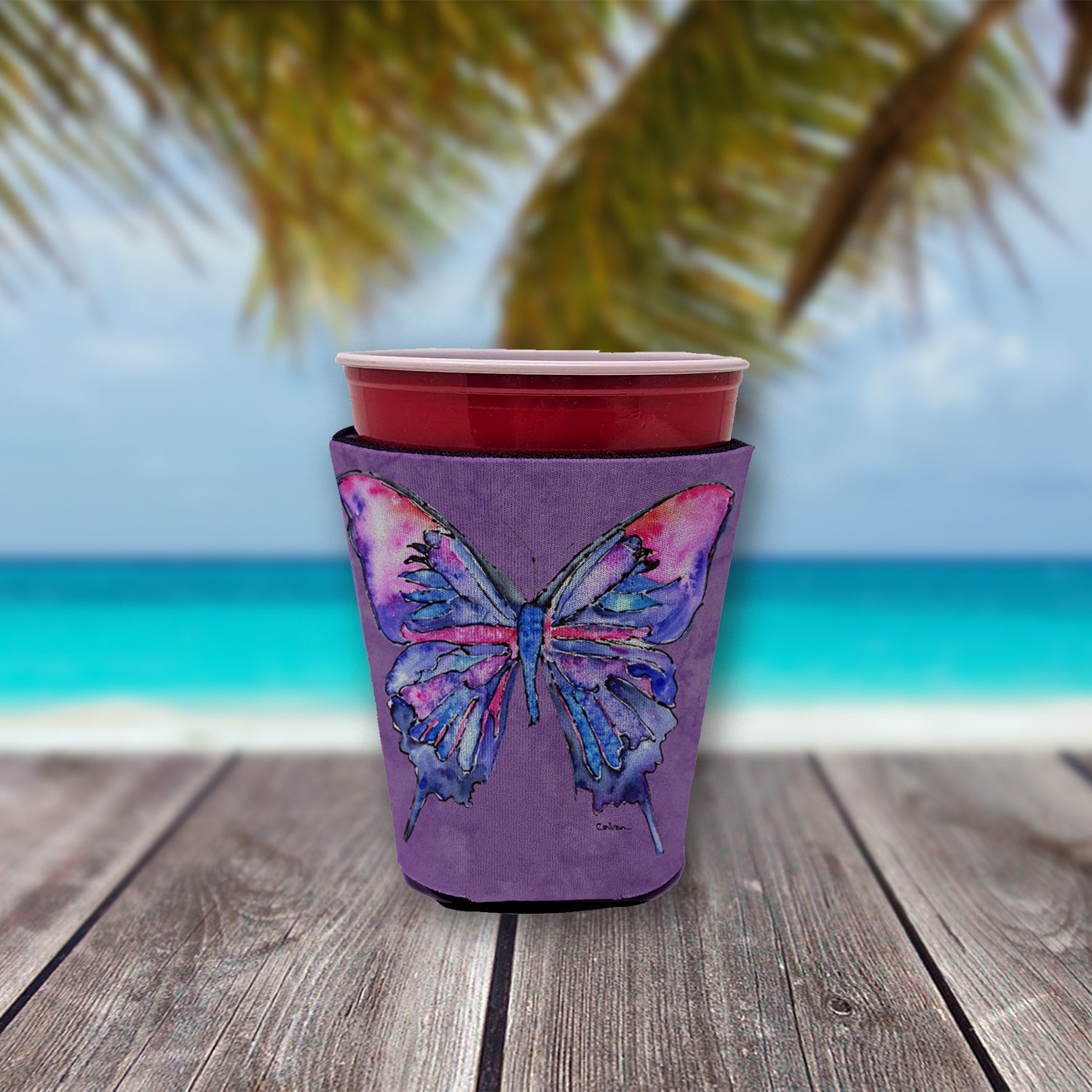 Butterfly on Purple Red Cup Beverage Insulator Hugger  the-store.com.