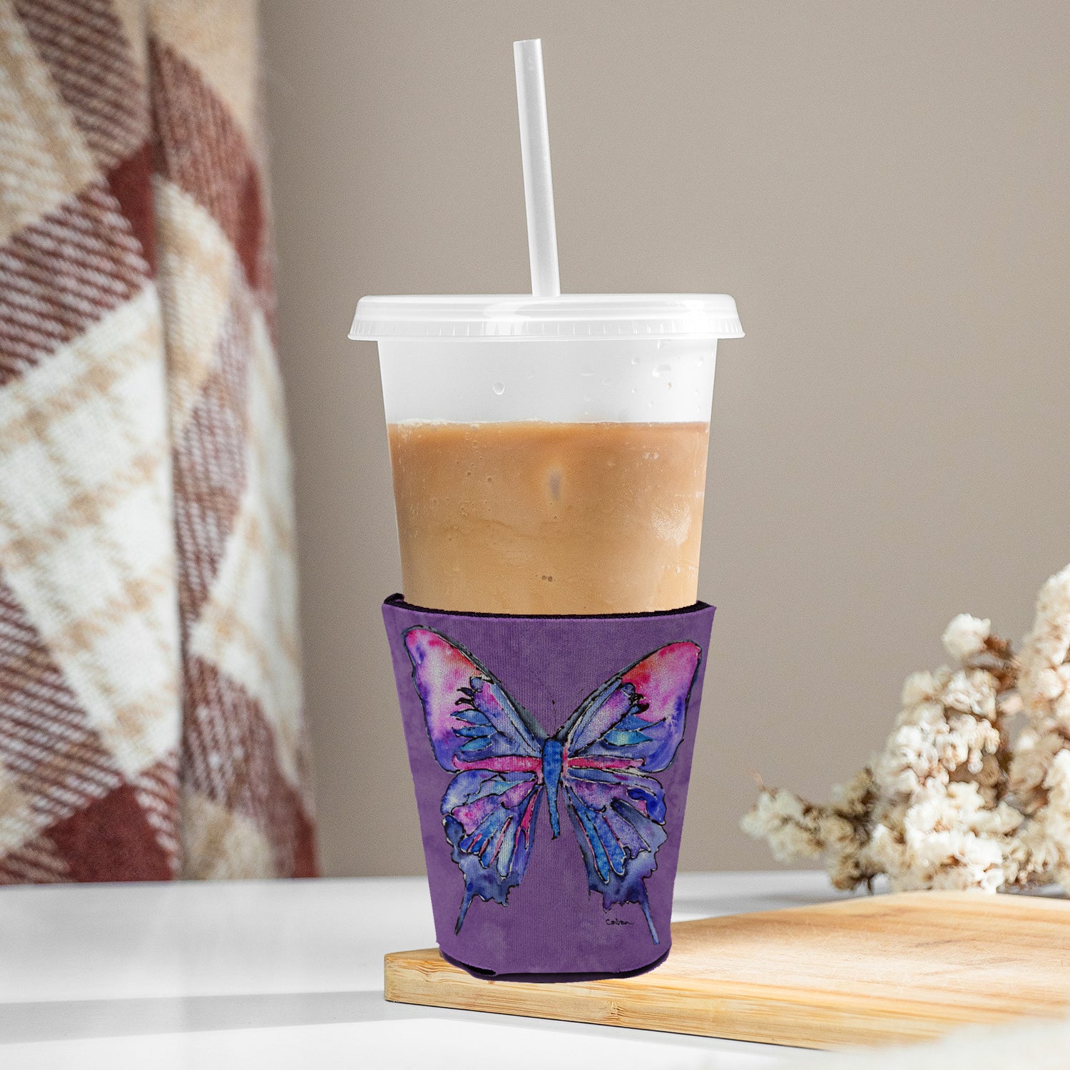 Butterfly on Purple Red Cup Beverage Insulator Hugger  the-store.com.