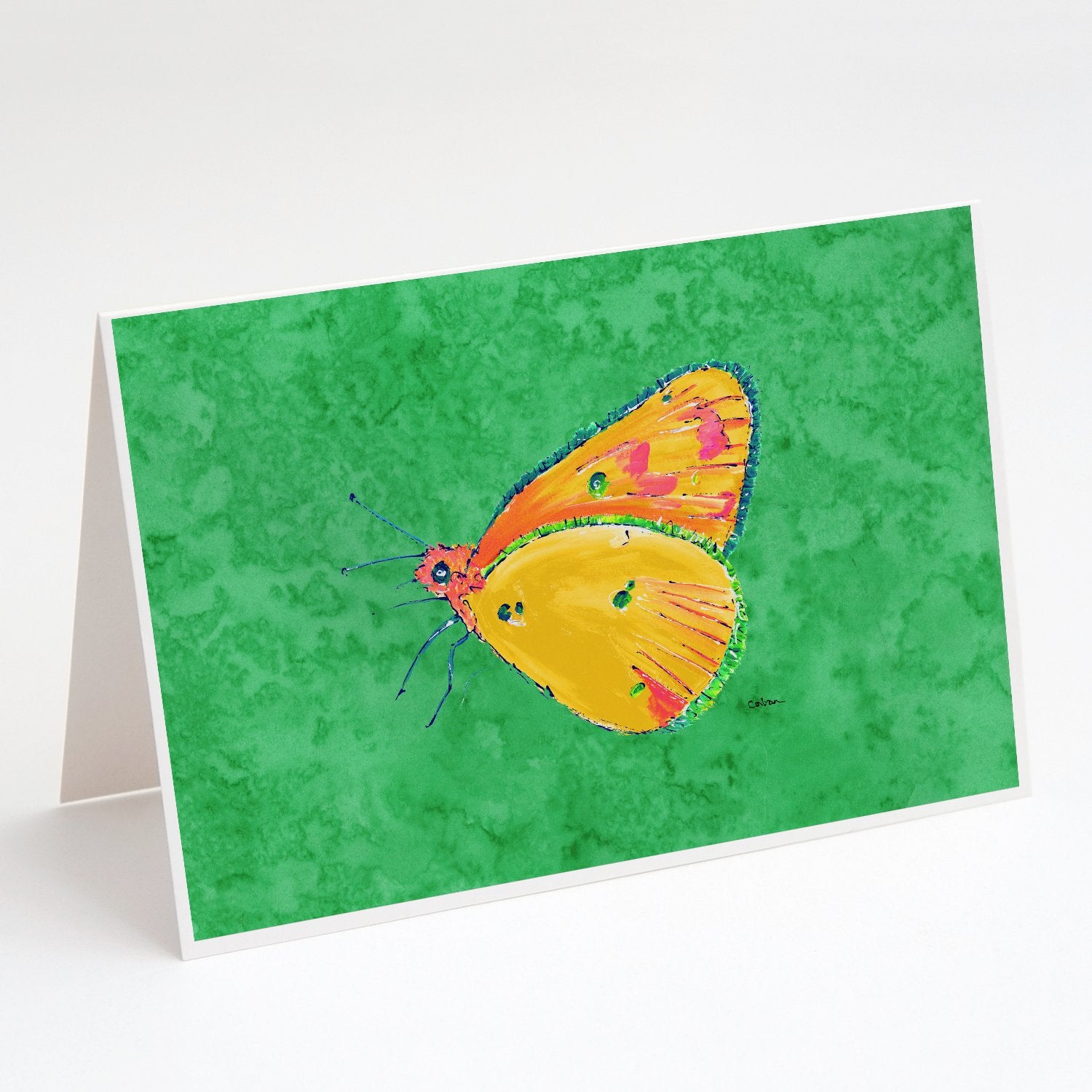 Buy this Butterfly Orange on Green Greeting Cards and Envelopes Pack of 8