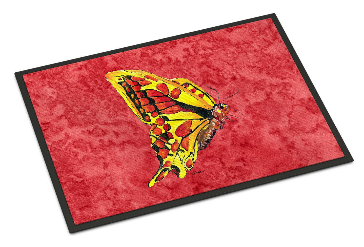 Butterfly on Red Indoor or Outdoor Mat 24x36 Doormat - the-store.com