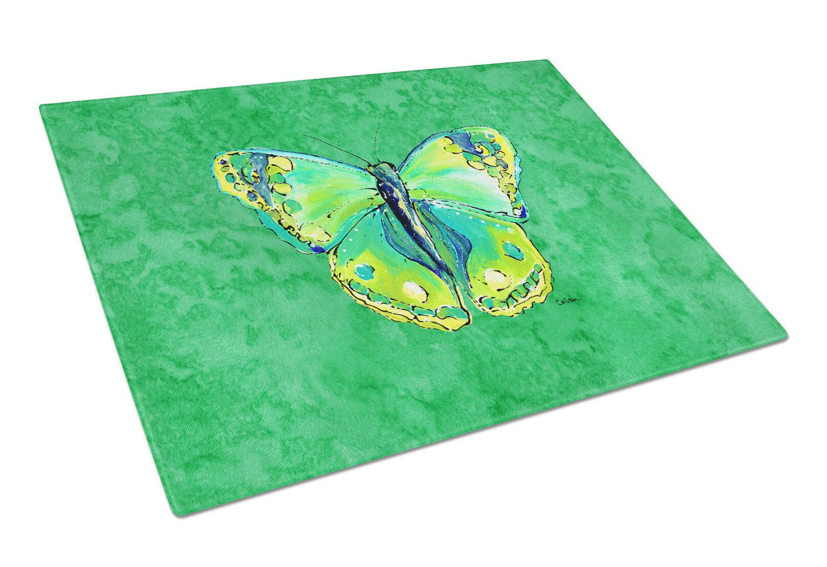 Butterfly Green on Green Glass Cutting Board Large by Caroline's Treasures