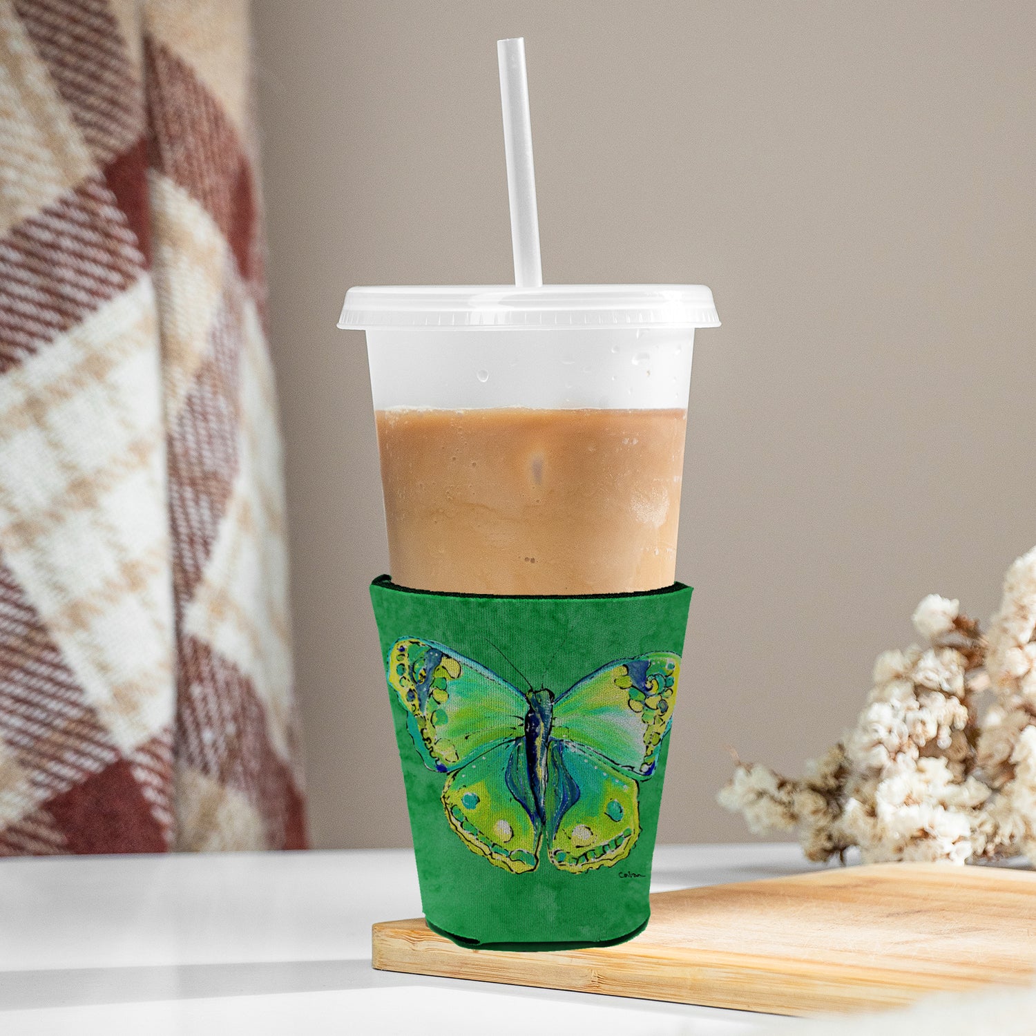 Butterfly Green on Green Red Cup Beverage Insulator Hugger  the-store.com.