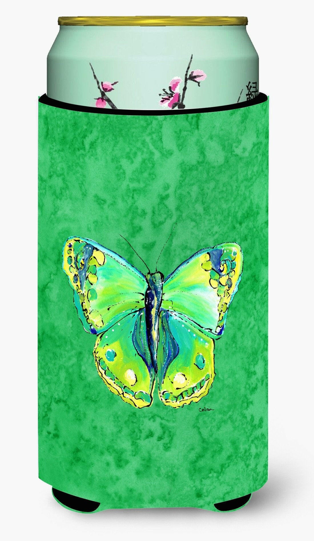 Butterfly Green on Green  Tall Boy Beverage Insulator Beverage Insulator Hugger by Caroline's Treasures